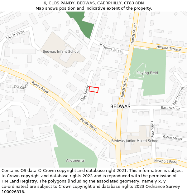 6, CLOS PANDY, BEDWAS, CAERPHILLY, CF83 8DN: Location map and indicative extent of plot