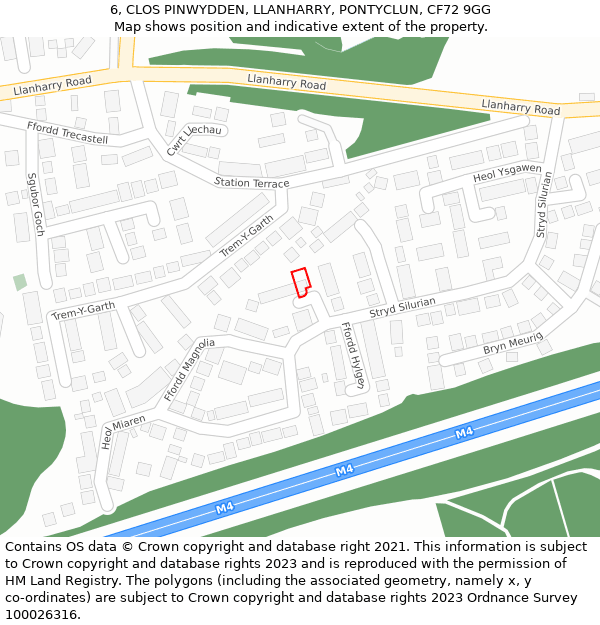 6, CLOS PINWYDDEN, LLANHARRY, PONTYCLUN, CF72 9GG: Location map and indicative extent of plot