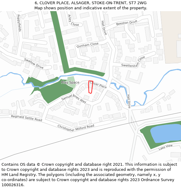 6, CLOVER PLACE, ALSAGER, STOKE-ON-TRENT, ST7 2WG: Location map and indicative extent of plot