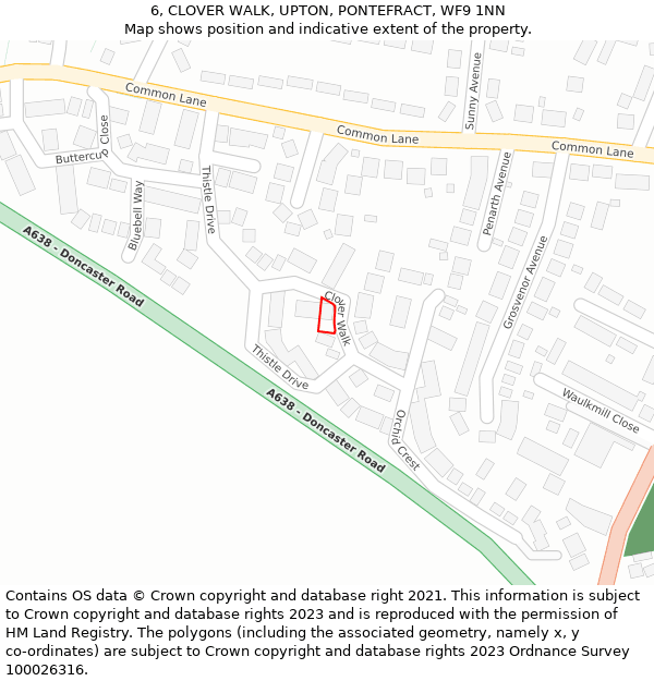 6, CLOVER WALK, UPTON, PONTEFRACT, WF9 1NN: Location map and indicative extent of plot