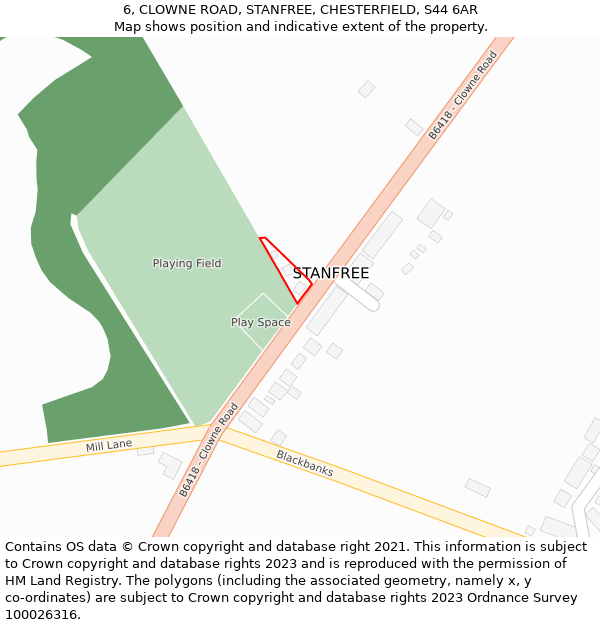 6, CLOWNE ROAD, STANFREE, CHESTERFIELD, S44 6AR: Location map and indicative extent of plot