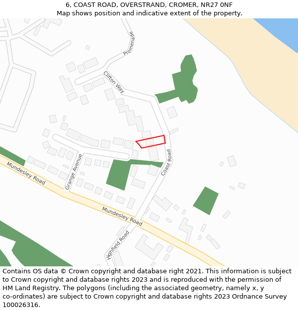 6, COAST ROAD, OVERSTRAND, CROMER, NR27 0NF: Location map and indicative extent of plot