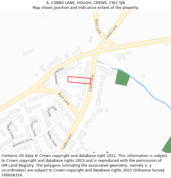 6, COBBS LANE, HOUGH, CREWE, CW2 5JN: Location map and indicative extent of plot