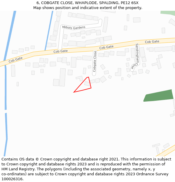 6, COBGATE CLOSE, WHAPLODE, SPALDING, PE12 6SX: Location map and indicative extent of plot