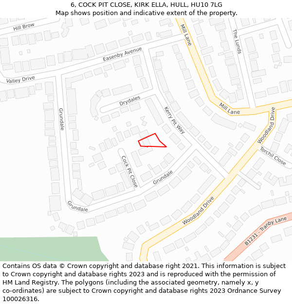 6, COCK PIT CLOSE, KIRK ELLA, HULL, HU10 7LG: Location map and indicative extent of plot