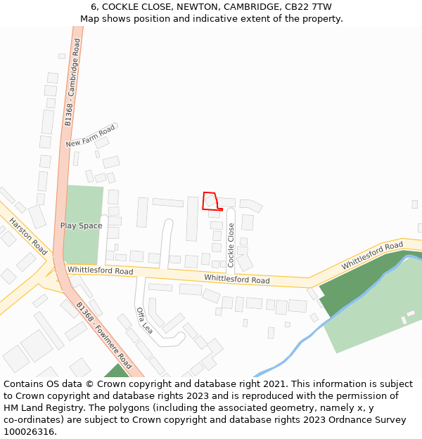 6, COCKLE CLOSE, NEWTON, CAMBRIDGE, CB22 7TW: Location map and indicative extent of plot