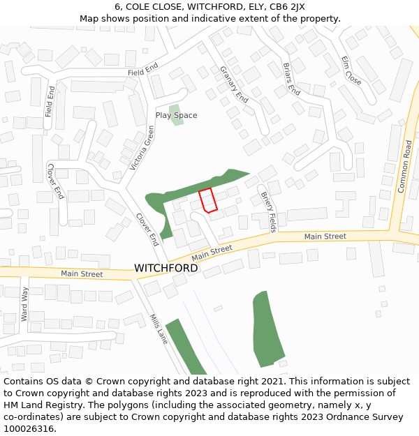 6, COLE CLOSE, WITCHFORD, ELY, CB6 2JX: Location map and indicative extent of plot