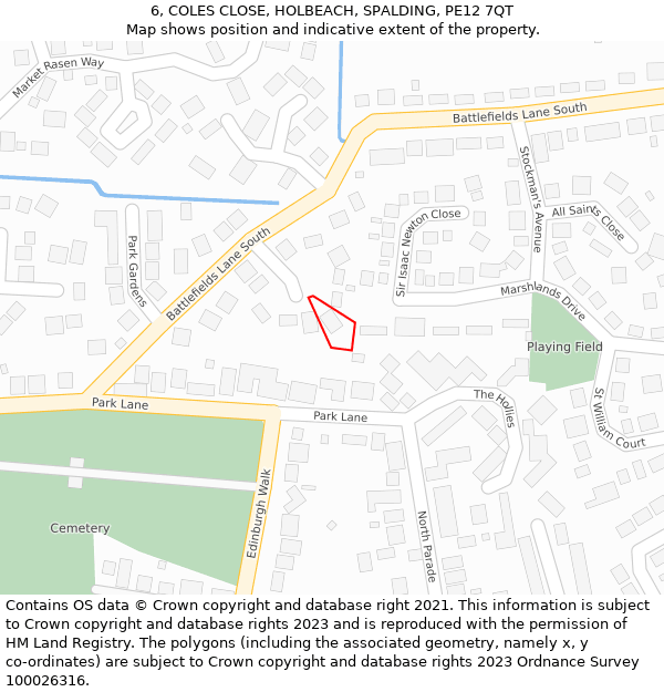 6, COLES CLOSE, HOLBEACH, SPALDING, PE12 7QT: Location map and indicative extent of plot