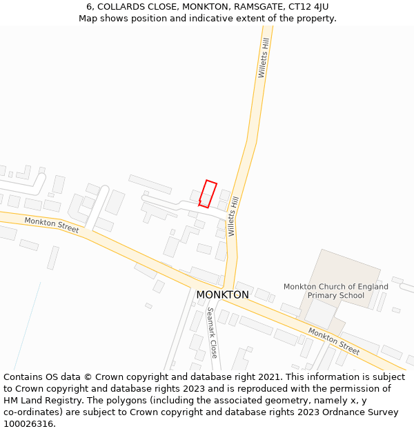 6, COLLARDS CLOSE, MONKTON, RAMSGATE, CT12 4JU: Location map and indicative extent of plot