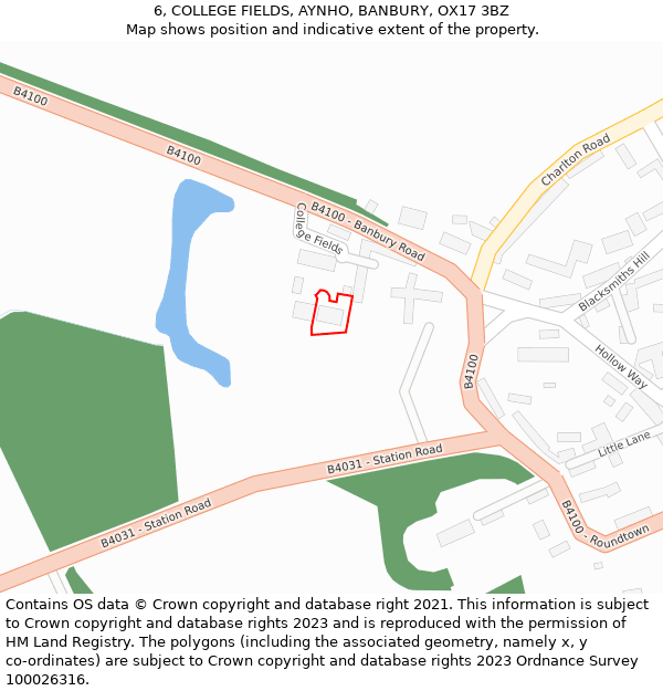 6, COLLEGE FIELDS, AYNHO, BANBURY, OX17 3BZ: Location map and indicative extent of plot