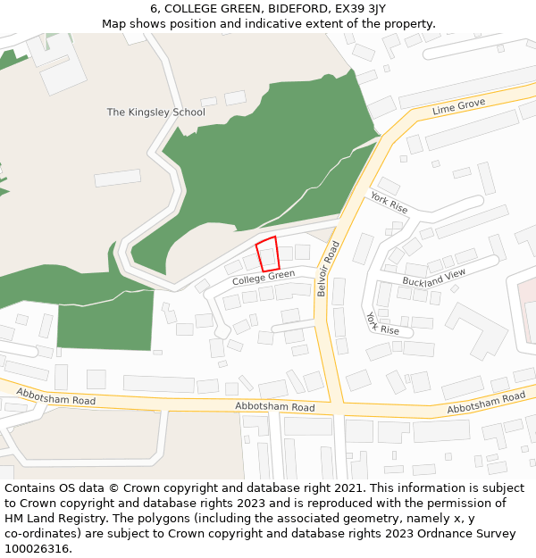 6, COLLEGE GREEN, BIDEFORD, EX39 3JY: Location map and indicative extent of plot