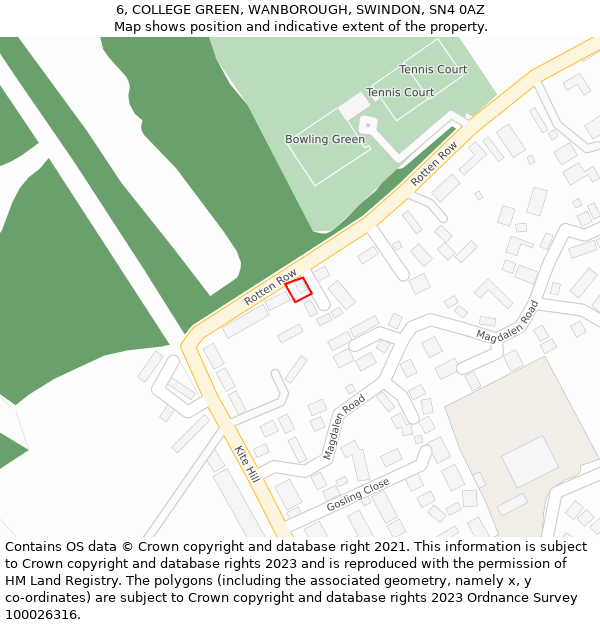 6, COLLEGE GREEN, WANBOROUGH, SWINDON, SN4 0AZ: Location map and indicative extent of plot