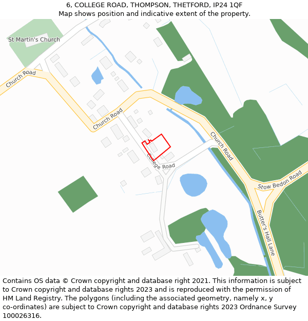 6, COLLEGE ROAD, THOMPSON, THETFORD, IP24 1QF: Location map and indicative extent of plot