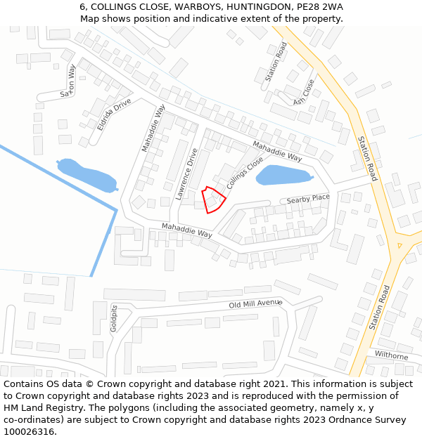 6, COLLINGS CLOSE, WARBOYS, HUNTINGDON, PE28 2WA: Location map and indicative extent of plot