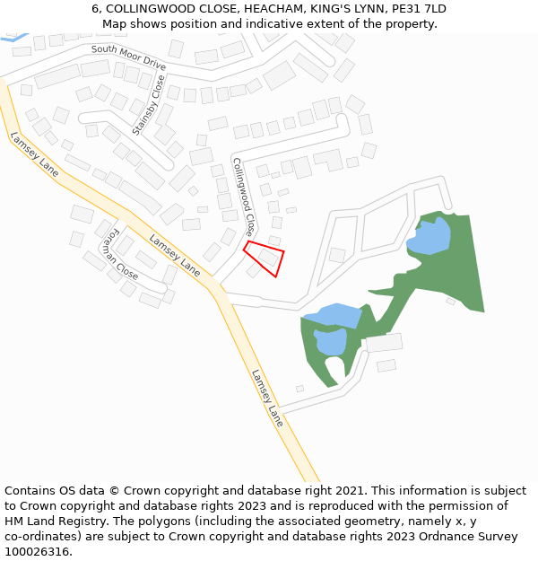 6, COLLINGWOOD CLOSE, HEACHAM, KING'S LYNN, PE31 7LD: Location map and indicative extent of plot