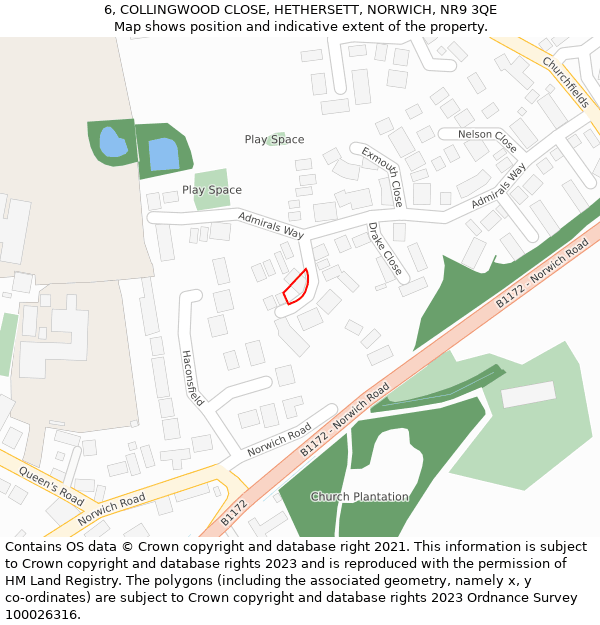 6, COLLINGWOOD CLOSE, HETHERSETT, NORWICH, NR9 3QE: Location map and indicative extent of plot