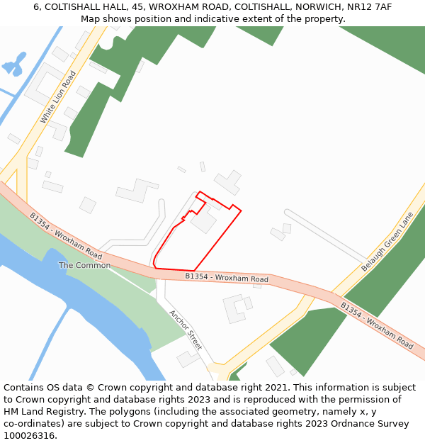 6, COLTISHALL HALL, 45, WROXHAM ROAD, COLTISHALL, NORWICH, NR12 7AF: Location map and indicative extent of plot