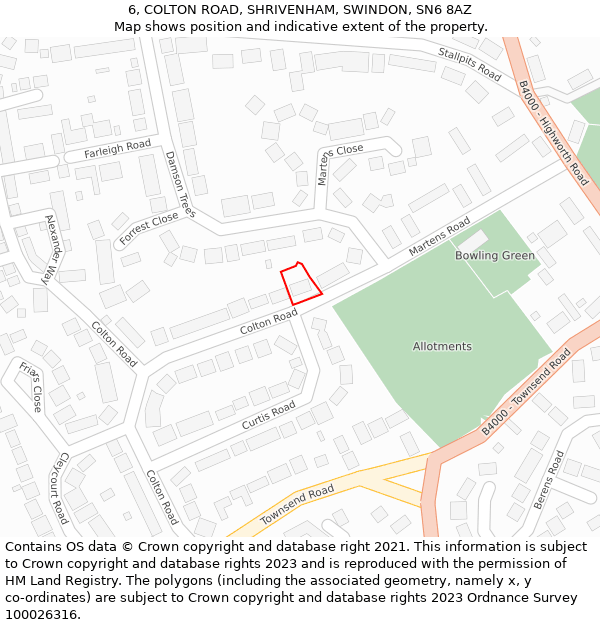 6, COLTON ROAD, SHRIVENHAM, SWINDON, SN6 8AZ: Location map and indicative extent of plot