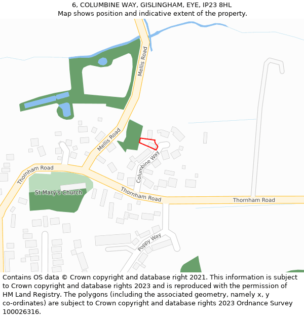 6, COLUMBINE WAY, GISLINGHAM, EYE, IP23 8HL: Location map and indicative extent of plot