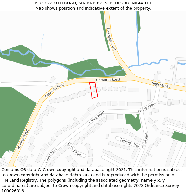 6, COLWORTH ROAD, SHARNBROOK, BEDFORD, MK44 1ET: Location map and indicative extent of plot