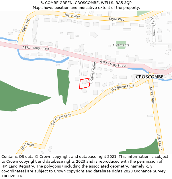 6, COMBE GREEN, CROSCOMBE, WELLS, BA5 3QP: Location map and indicative extent of plot