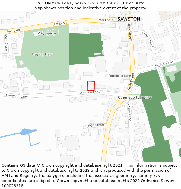 6, COMMON LANE, SAWSTON, CAMBRIDGE, CB22 3HW: Location map and indicative extent of plot