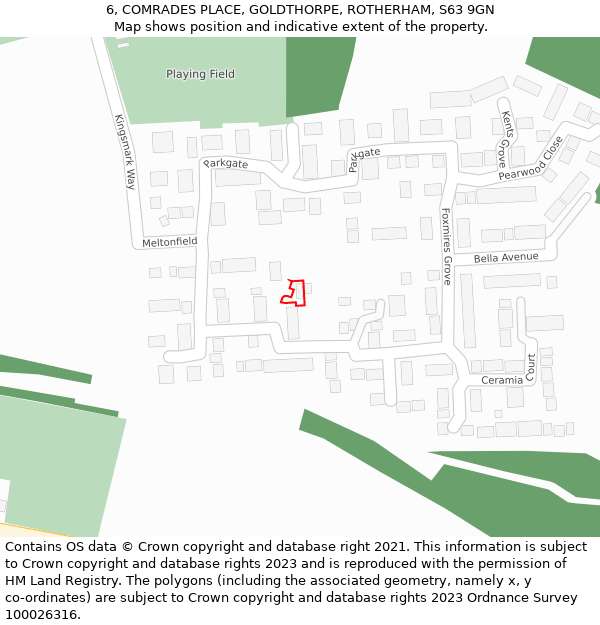 6, COMRADES PLACE, GOLDTHORPE, ROTHERHAM, S63 9GN: Location map and indicative extent of plot