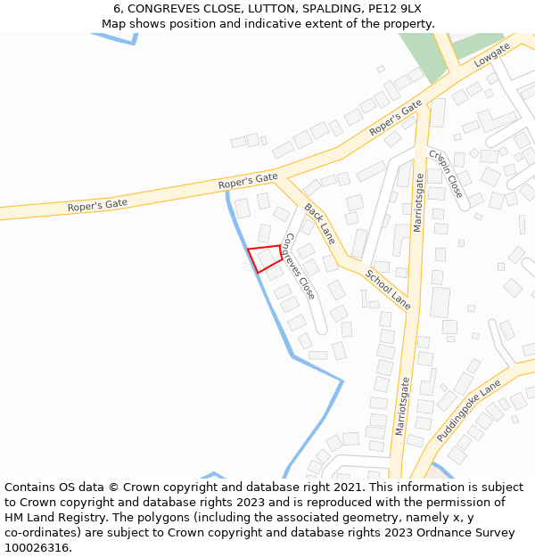 6, CONGREVES CLOSE, LUTTON, SPALDING, PE12 9LX: Location map and indicative extent of plot