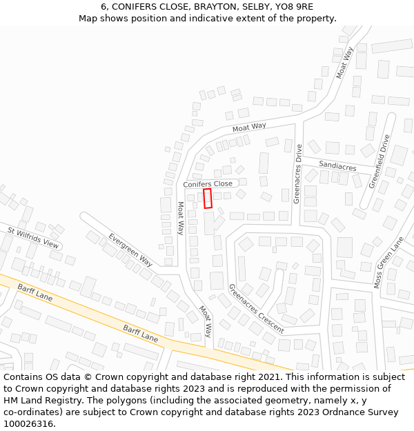 6, CONIFERS CLOSE, BRAYTON, SELBY, YO8 9RE: Location map and indicative extent of plot