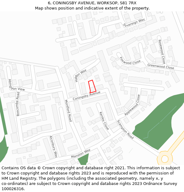 6, CONINGSBY AVENUE, WORKSOP, S81 7RX: Location map and indicative extent of plot