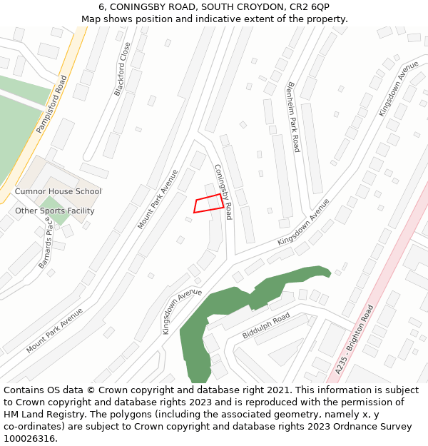 6, CONINGSBY ROAD, SOUTH CROYDON, CR2 6QP: Location map and indicative extent of plot