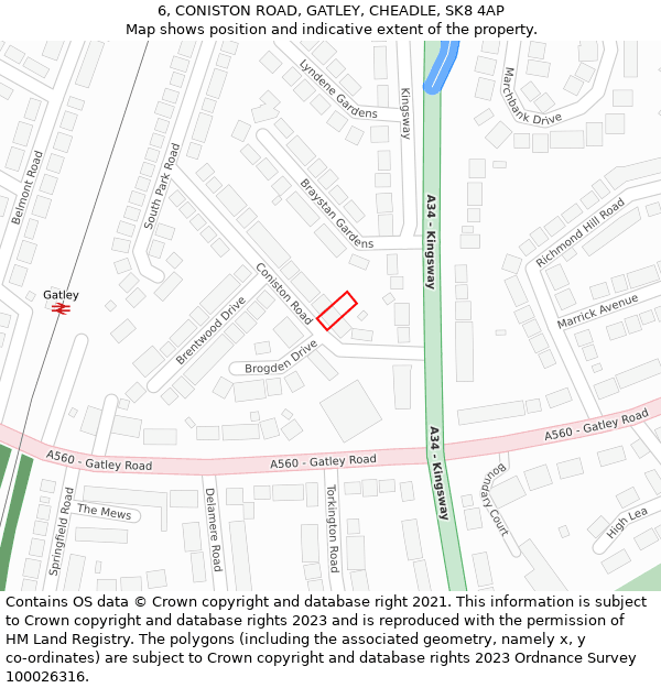 6, CONISTON ROAD, GATLEY, CHEADLE, SK8 4AP: Location map and indicative extent of plot