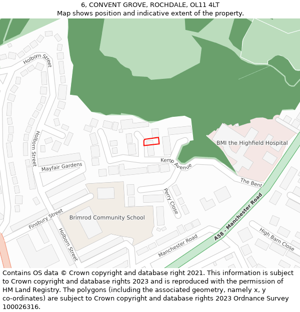 6, CONVENT GROVE, ROCHDALE, OL11 4LT: Location map and indicative extent of plot