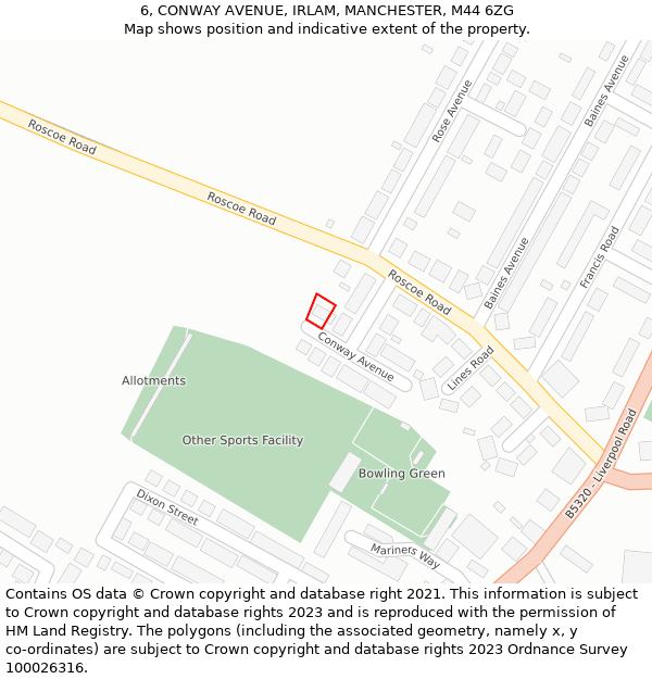 6, CONWAY AVENUE, IRLAM, MANCHESTER, M44 6ZG: Location map and indicative extent of plot