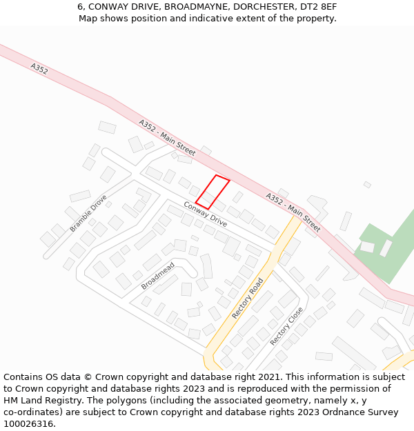 6, CONWAY DRIVE, BROADMAYNE, DORCHESTER, DT2 8EF: Location map and indicative extent of plot
