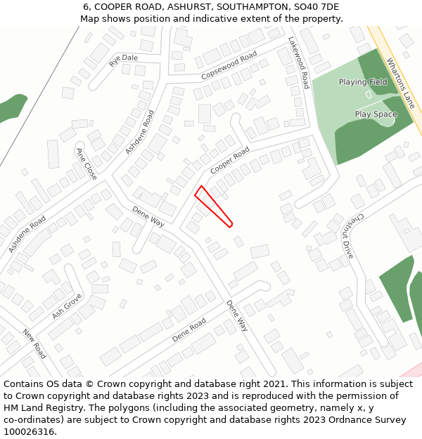 6, COOPER ROAD, ASHURST, SOUTHAMPTON, SO40 7DE: Location map and indicative extent of plot