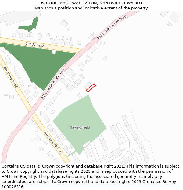 6, COOPERAGE WAY, ASTON, NANTWICH, CW5 8FU: Location map and indicative extent of plot