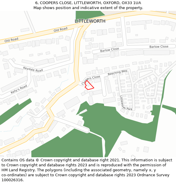 6, COOPERS CLOSE, LITTLEWORTH, OXFORD, OX33 1UA: Location map and indicative extent of plot