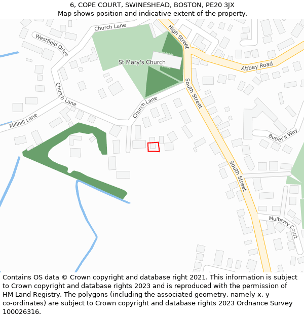 6, COPE COURT, SWINESHEAD, BOSTON, PE20 3JX: Location map and indicative extent of plot