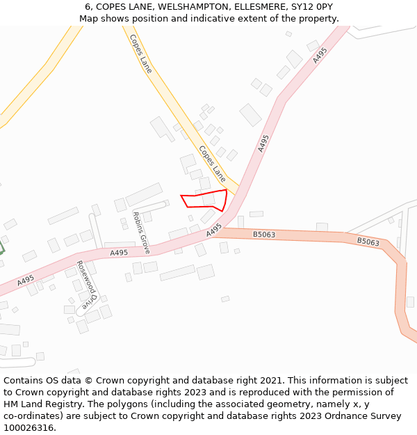 6, COPES LANE, WELSHAMPTON, ELLESMERE, SY12 0PY: Location map and indicative extent of plot