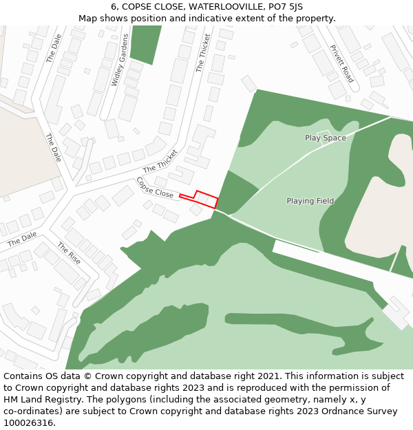 6, COPSE CLOSE, WATERLOOVILLE, PO7 5JS: Location map and indicative extent of plot