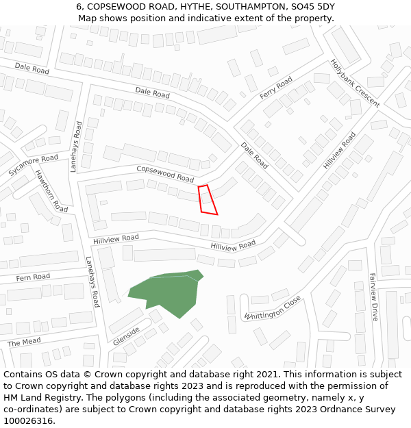 6, COPSEWOOD ROAD, HYTHE, SOUTHAMPTON, SO45 5DY: Location map and indicative extent of plot