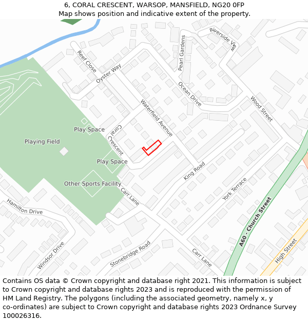 6, CORAL CRESCENT, WARSOP, MANSFIELD, NG20 0FP: Location map and indicative extent of plot