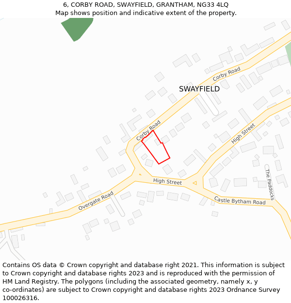 6, CORBY ROAD, SWAYFIELD, GRANTHAM, NG33 4LQ: Location map and indicative extent of plot