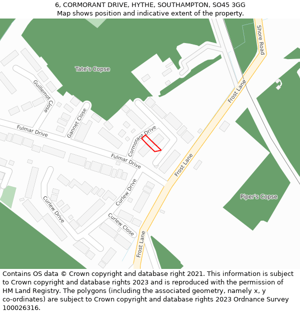 6, CORMORANT DRIVE, HYTHE, SOUTHAMPTON, SO45 3GG: Location map and indicative extent of plot