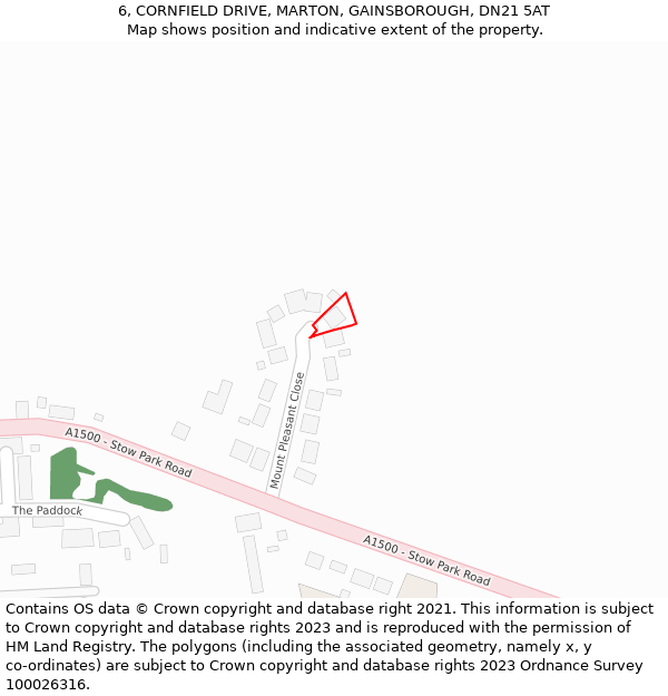 6, CORNFIELD DRIVE, MARTON, GAINSBOROUGH, DN21 5AT: Location map and indicative extent of plot