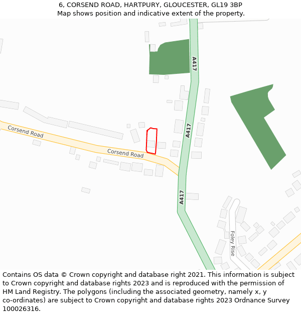 6, CORSEND ROAD, HARTPURY, GLOUCESTER, GL19 3BP: Location map and indicative extent of plot