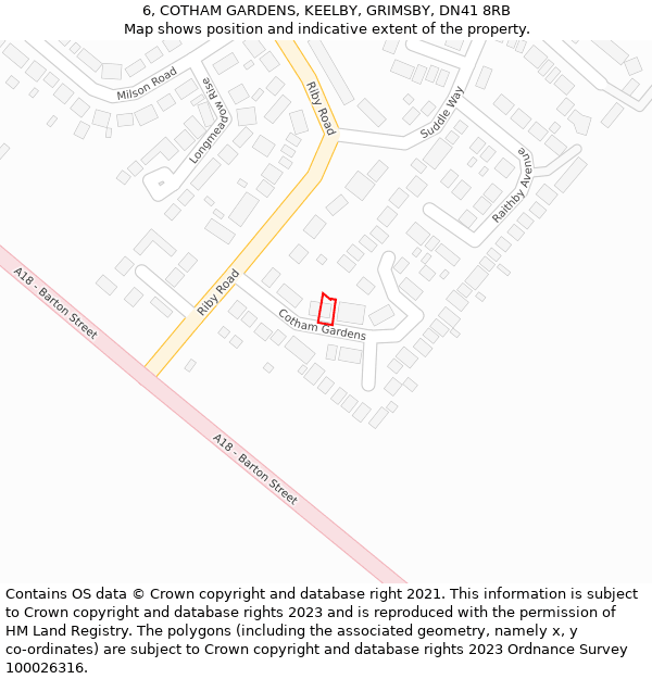 6, COTHAM GARDENS, KEELBY, GRIMSBY, DN41 8RB: Location map and indicative extent of plot