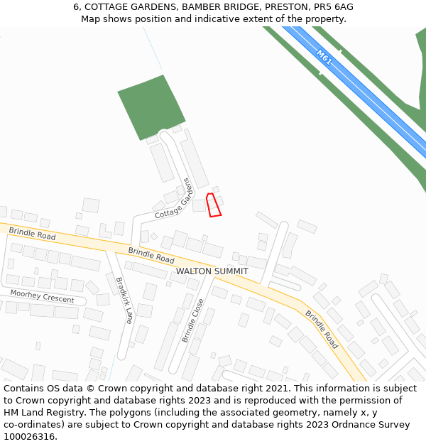 6, COTTAGE GARDENS, BAMBER BRIDGE, PRESTON, PR5 6AG: Location map and indicative extent of plot