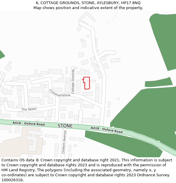 6, COTTAGE GROUNDS, STONE, AYLESBURY, HP17 8NQ: Location map and indicative extent of plot